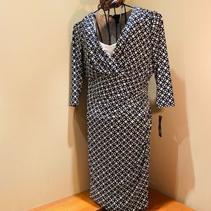 Navy and White body con faux wrap Lauren by Ralph Lauren Dress